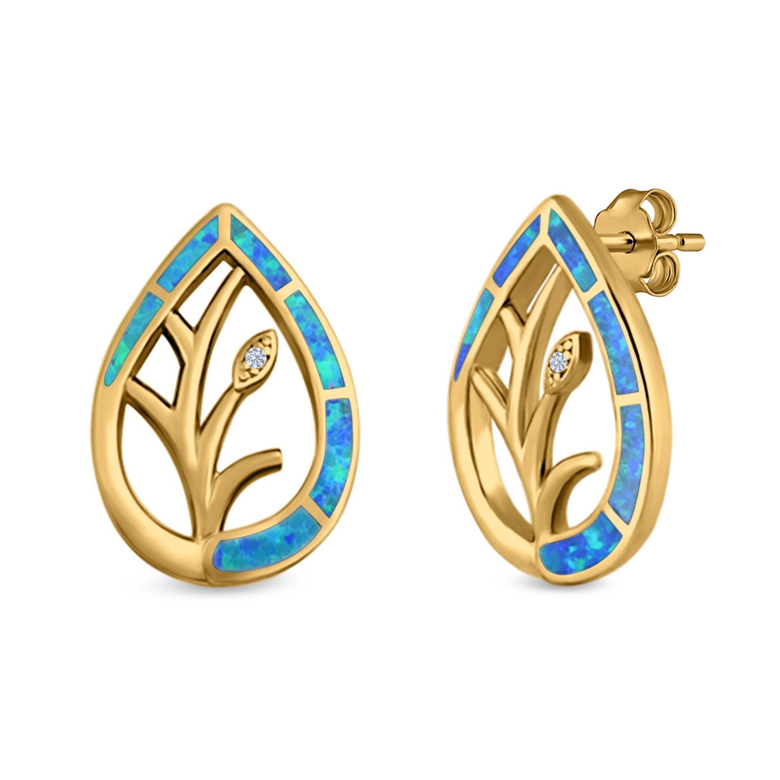 Pear Shape Stud Earrings Created Opal 925 Sterling Silver