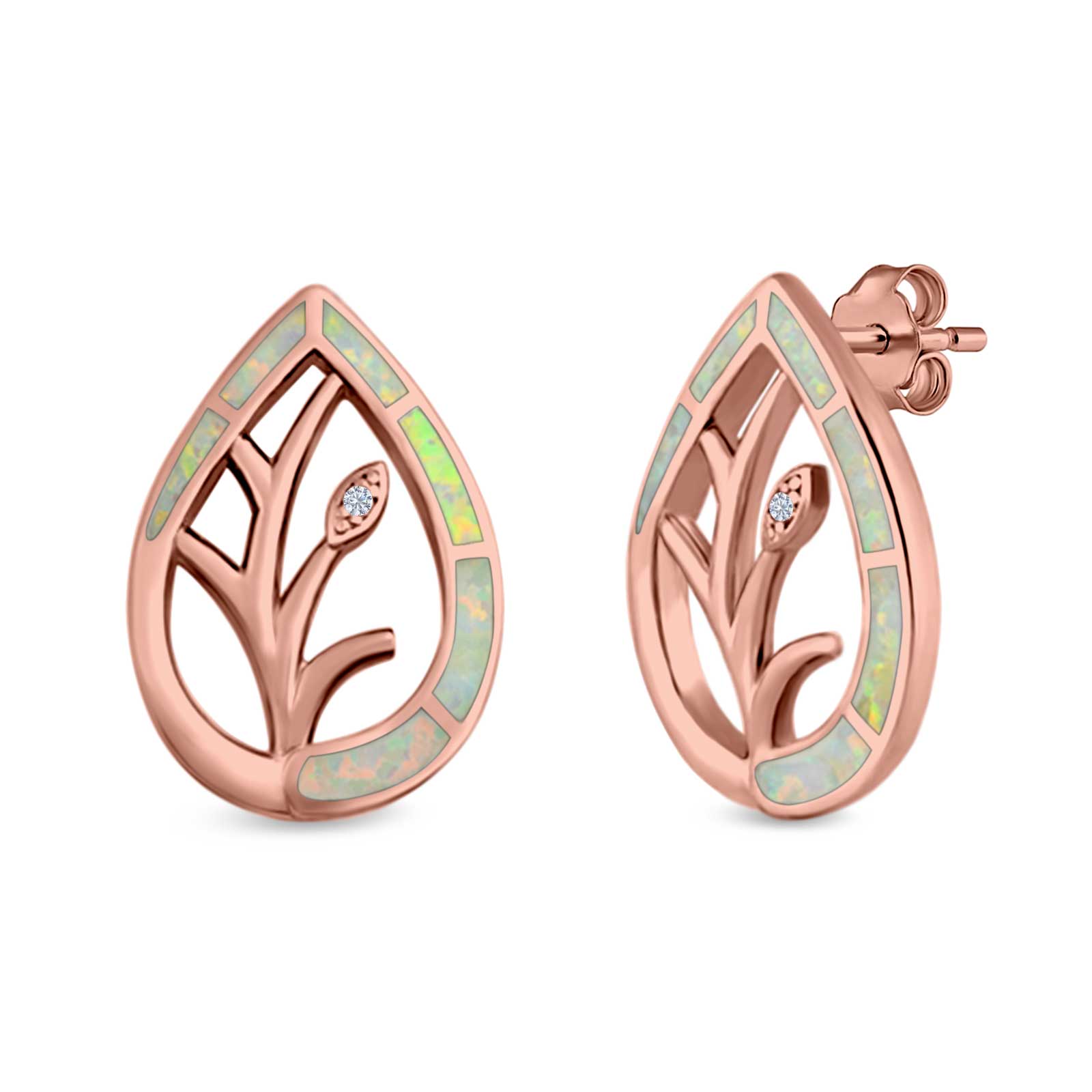 Pear Shape Stud Earrings Created Opal 925 Sterling Silver