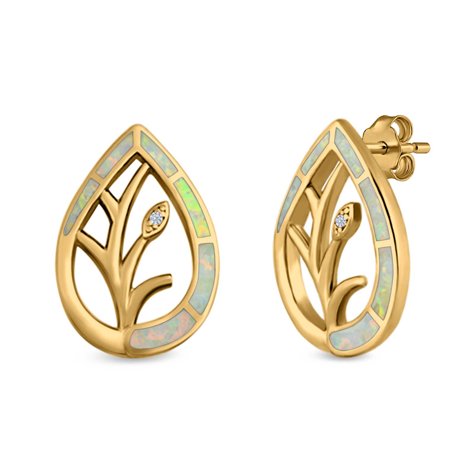 Pear Shape Stud Earrings Created Opal 925 Sterling Silver