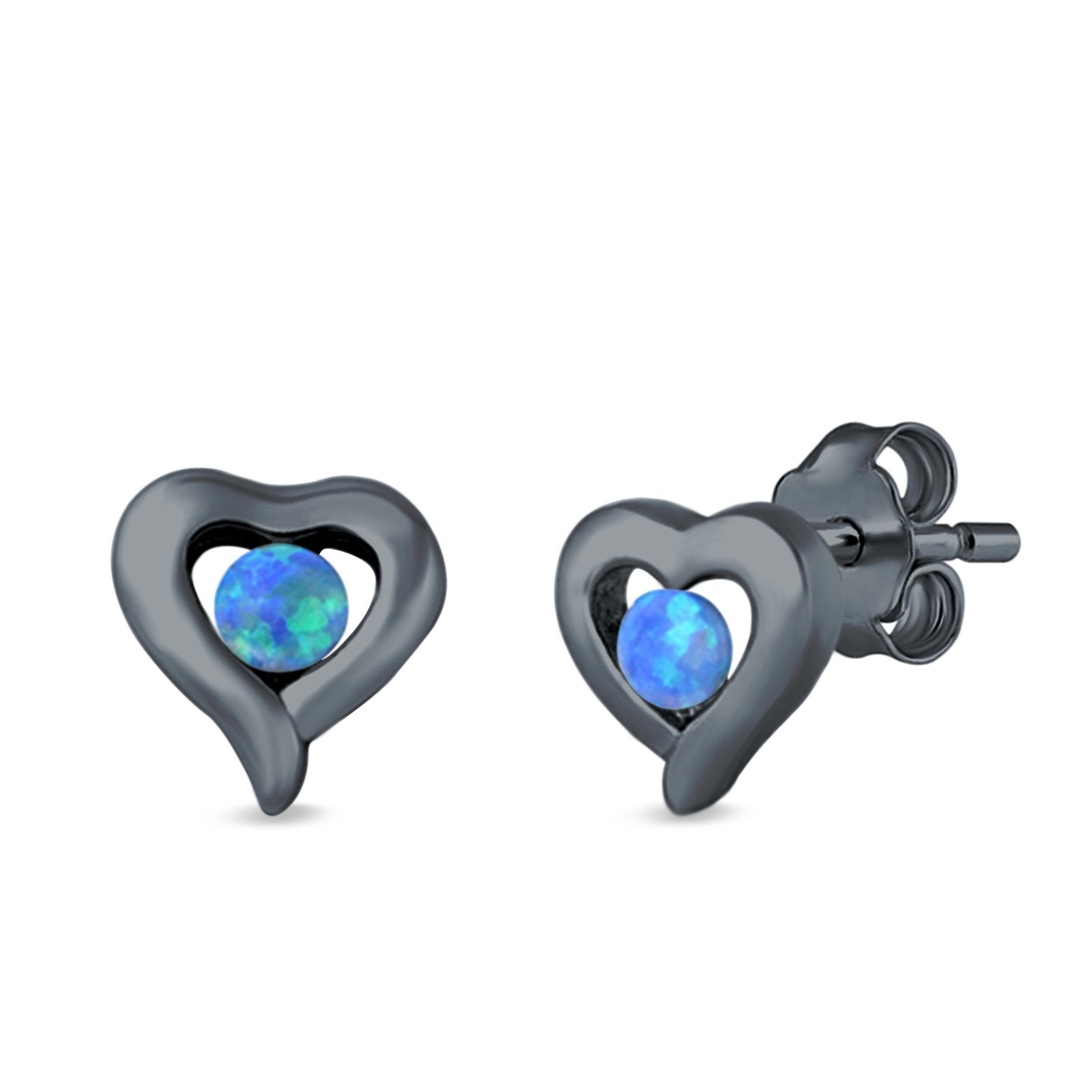 Heart Stud Earrings Round Lab Created Opal 925 Sterling Silver