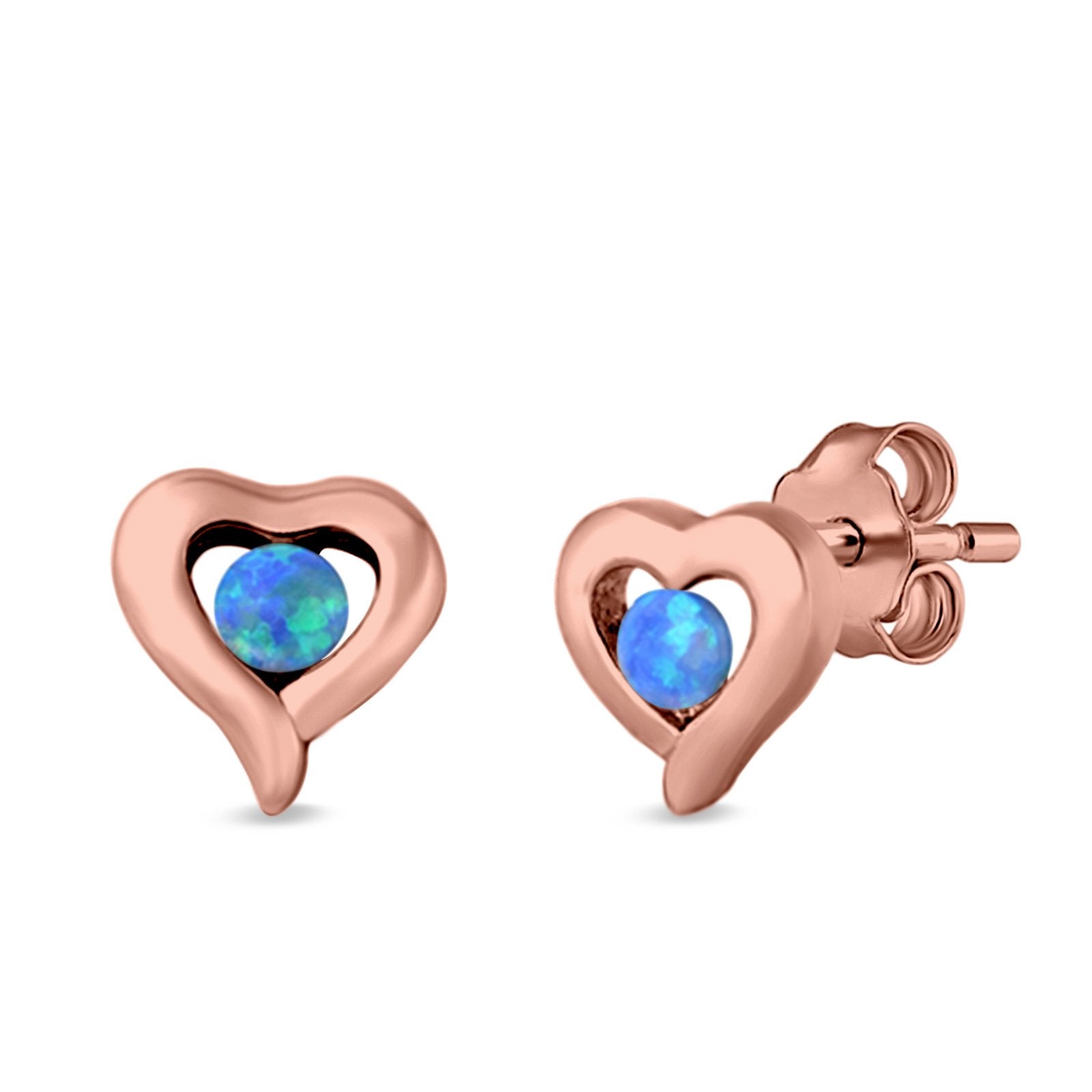 Heart Stud Earrings Round Lab Created Opal 925 Sterling Silver