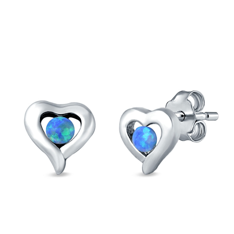 Heart Stud Earrings Round Lab Created Opal 925 Sterling Silver
