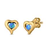 Heart Stud Earrings Round Lab Created Opal 925 Sterling Silver