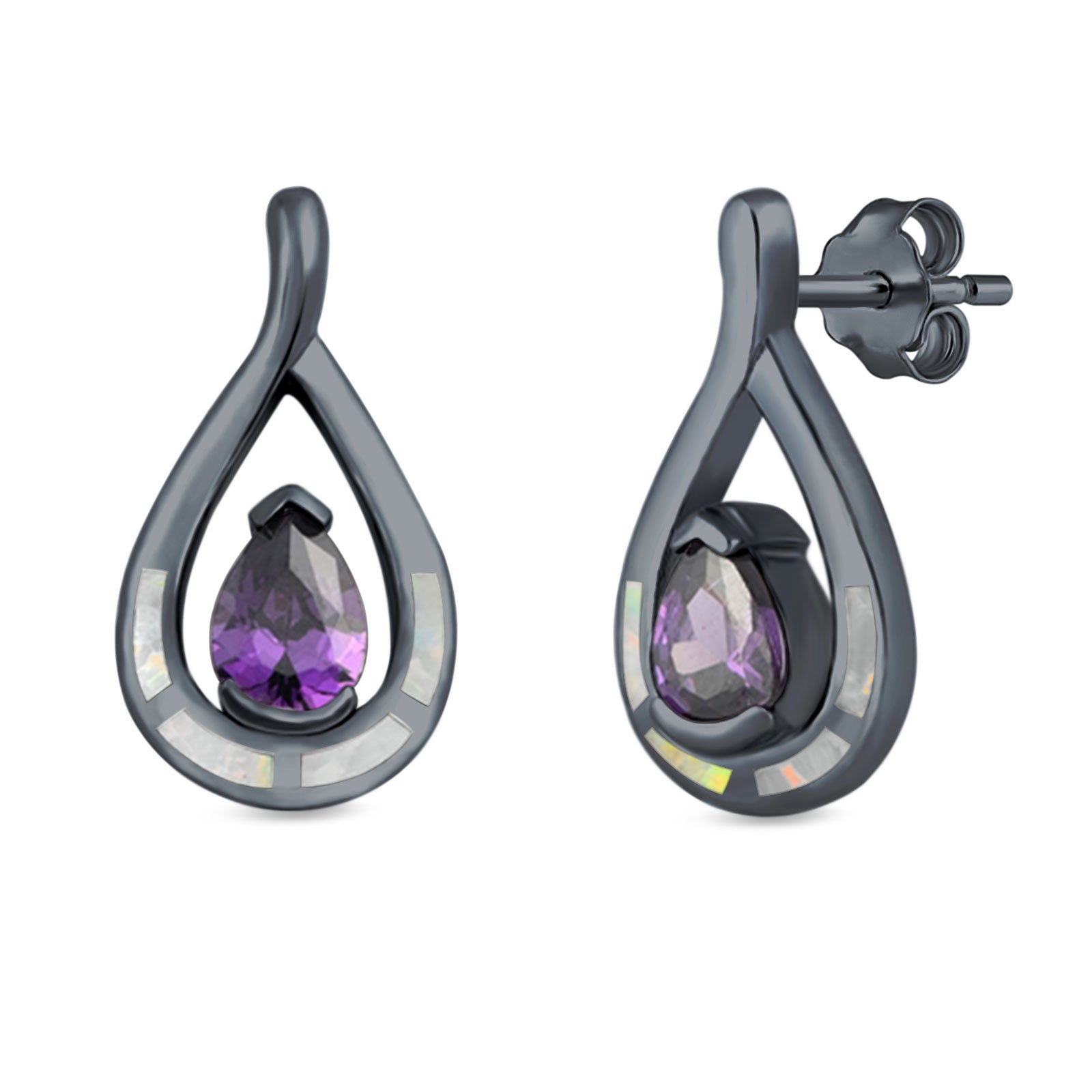 Teardrop Pear Simulated Amethyst Stud Earrings Created Opal 925 Sterling Silver
