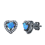 Halo Heart Stud Earrings Lab Created Opal 925 Sterling Silver