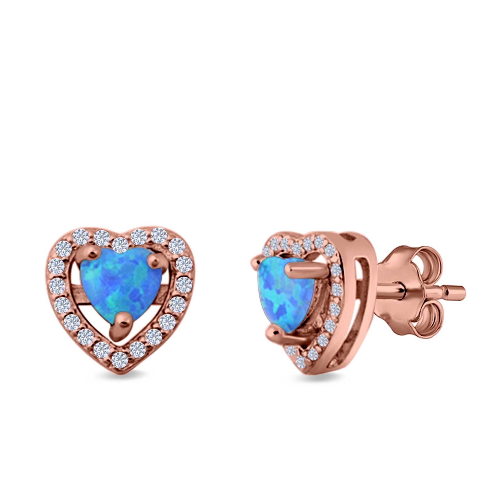 Halo Heart Stud Earrings Lab Created Opal 925 Sterling Silver