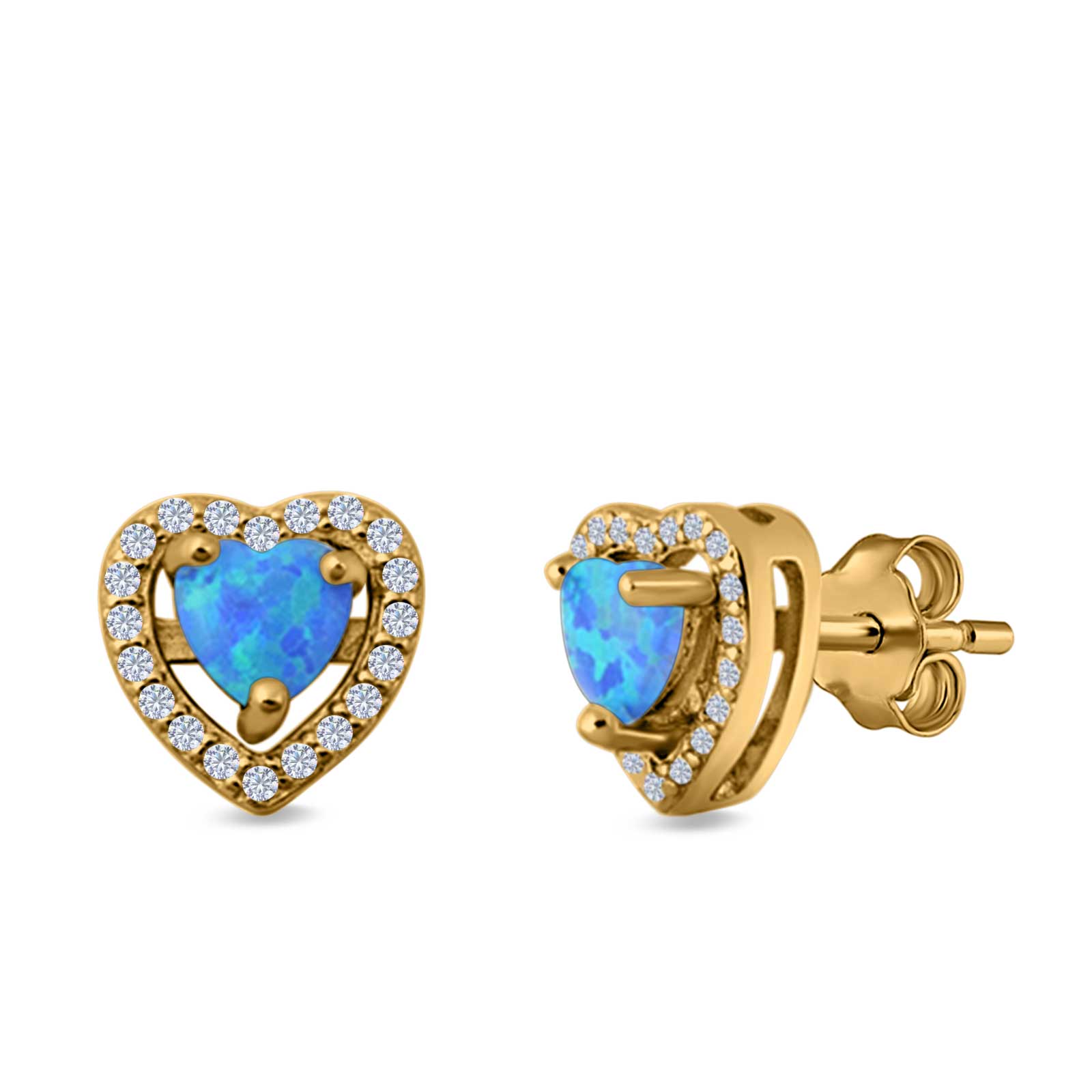 Halo Heart Stud Earrings Lab Created Opal 925 Sterling Silver