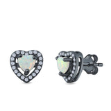 Halo Heart Stud Earrings Lab Created Opal 925 Sterling Silver