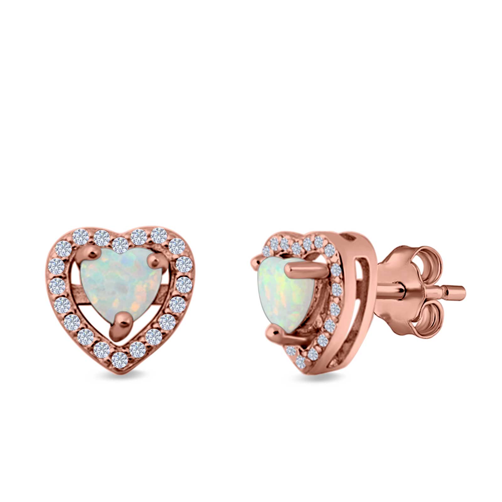 Halo Heart Stud Earrings Lab Created Opal 925 Sterling Silver