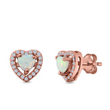 Halo Heart Stud Earrings Lab Created Opal 925 Sterling Silver