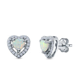 Halo Heart Stud Earrings Lab Created Opal 925 Sterling Silver