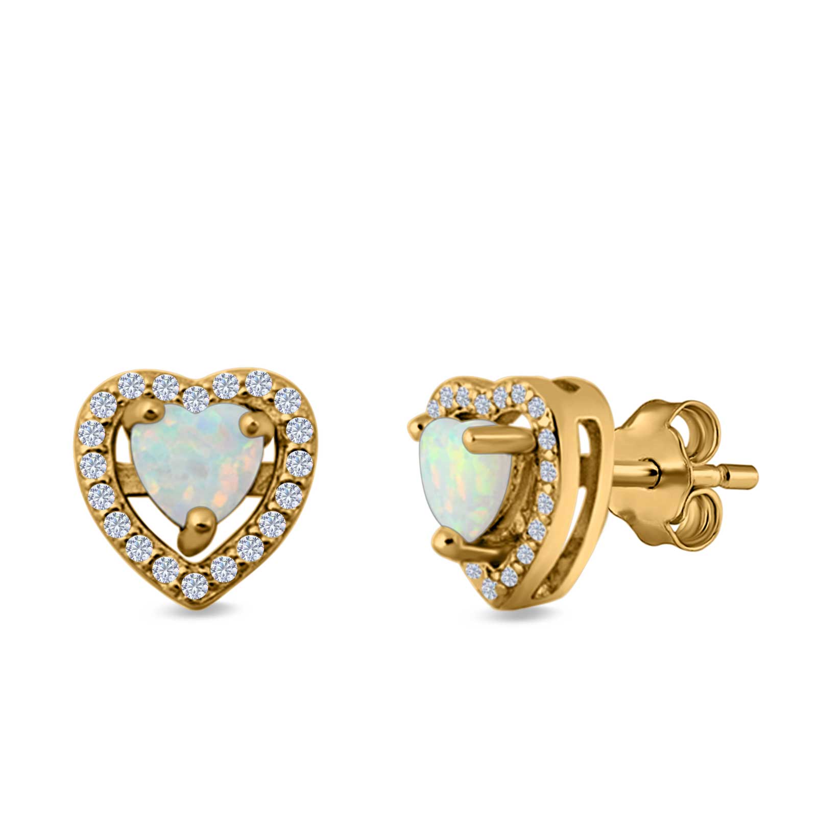 Halo Heart Stud Earrings Lab Created Opal 925 Sterling Silver