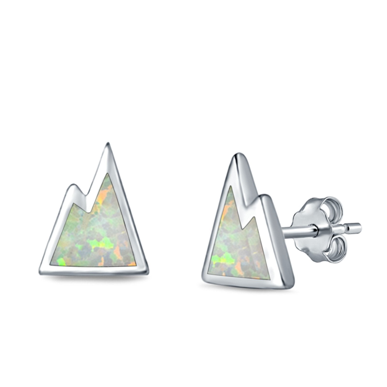 Mountain Stud Earrings Lab Created Opal 925 Sterling Silver