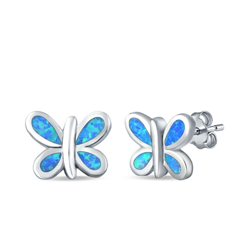 Butterfly Stud Earrings Lab Created Opal 925 Sterling Silver (8mm)