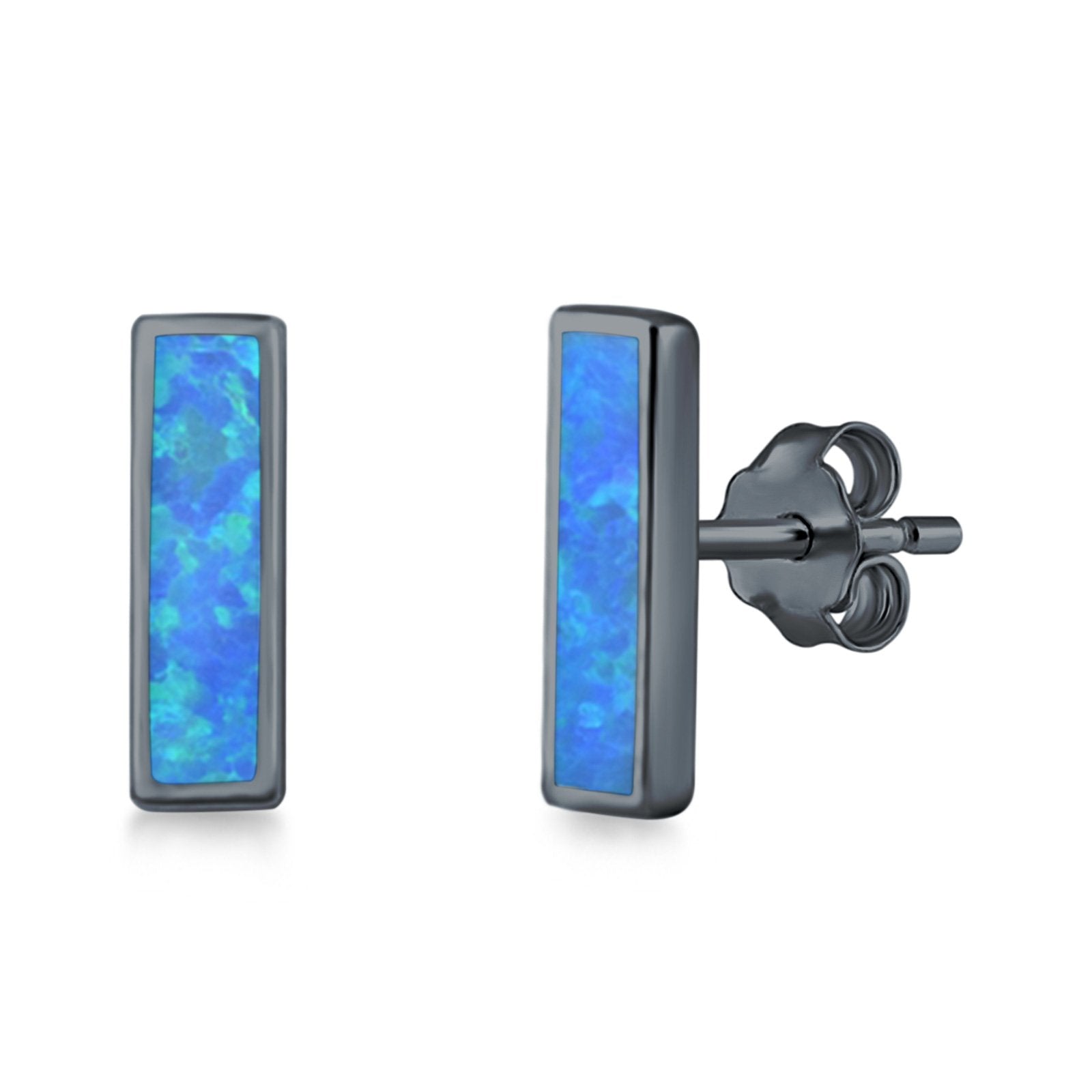 Bar Stud Earrings Created Opal 925 Sterling Silver