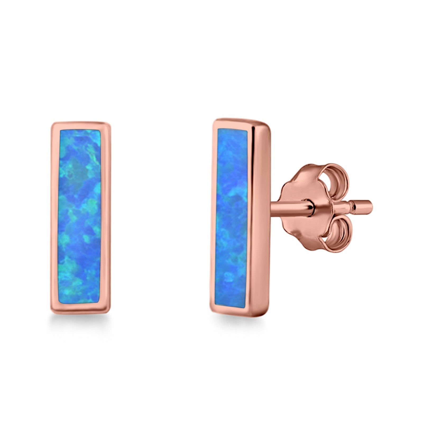 Bar Stud Earrings Created Opal 925 Sterling Silver