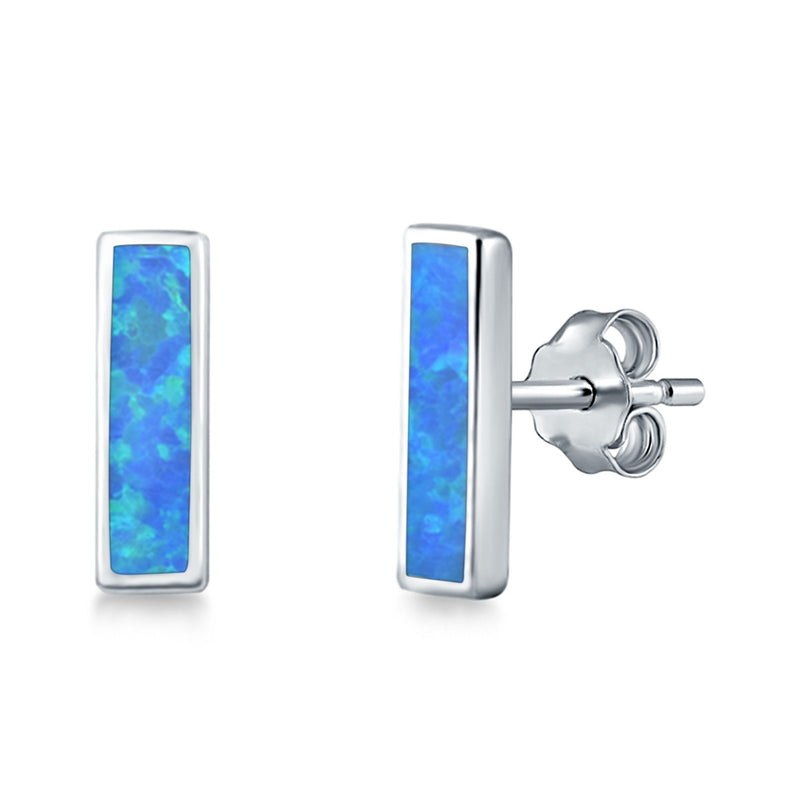 Bar Stud Earrings Created Opal 925 Sterling Silver