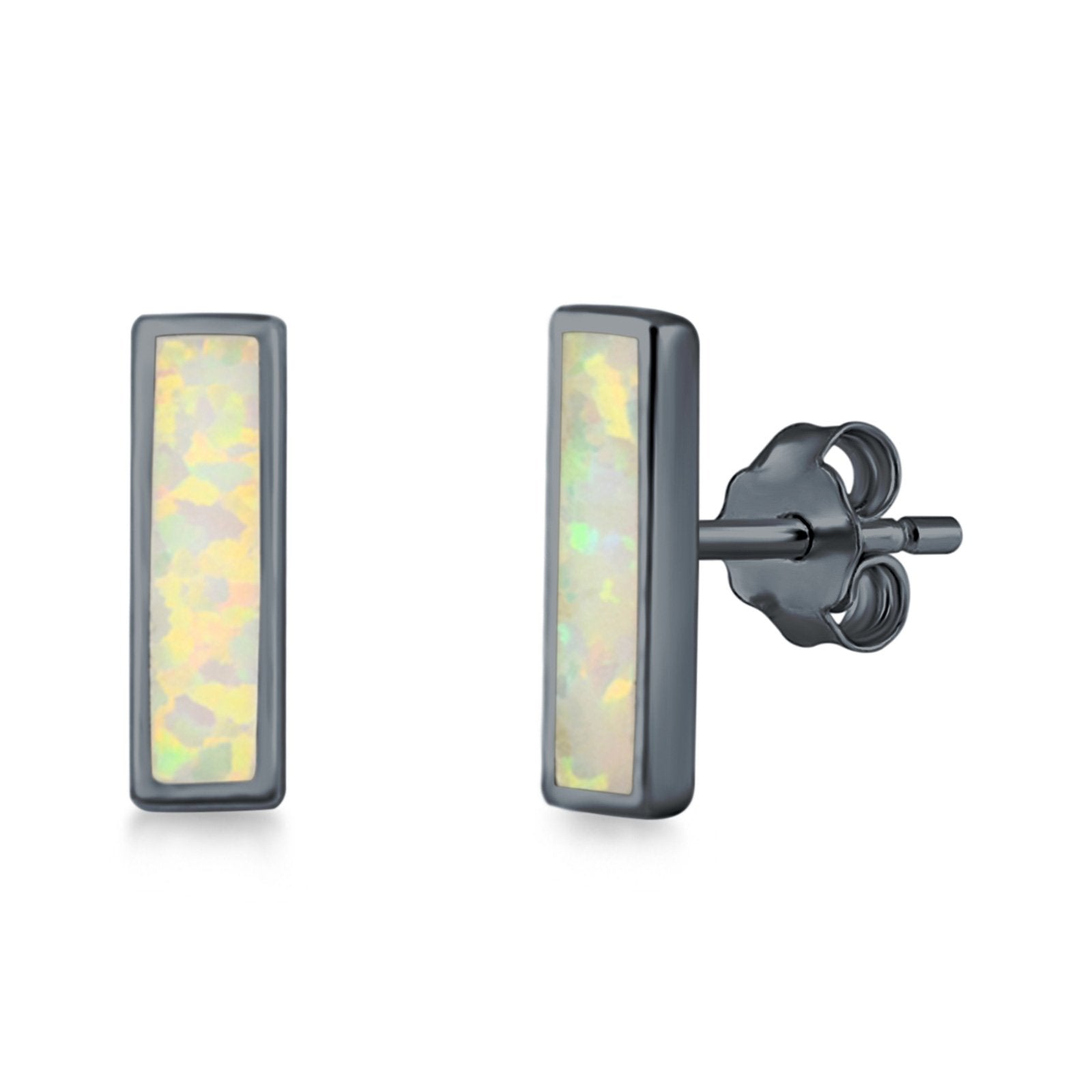 Bar Stud Earrings Created Opal 925 Sterling Silver