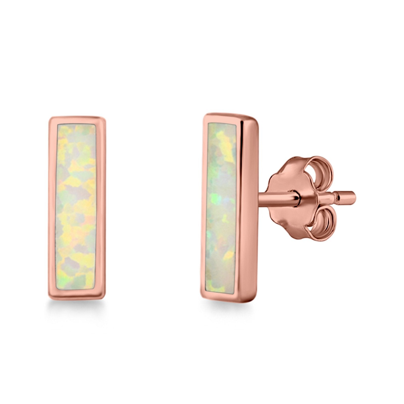 Bar Stud Earrings Created Opal 925 Sterling Silver