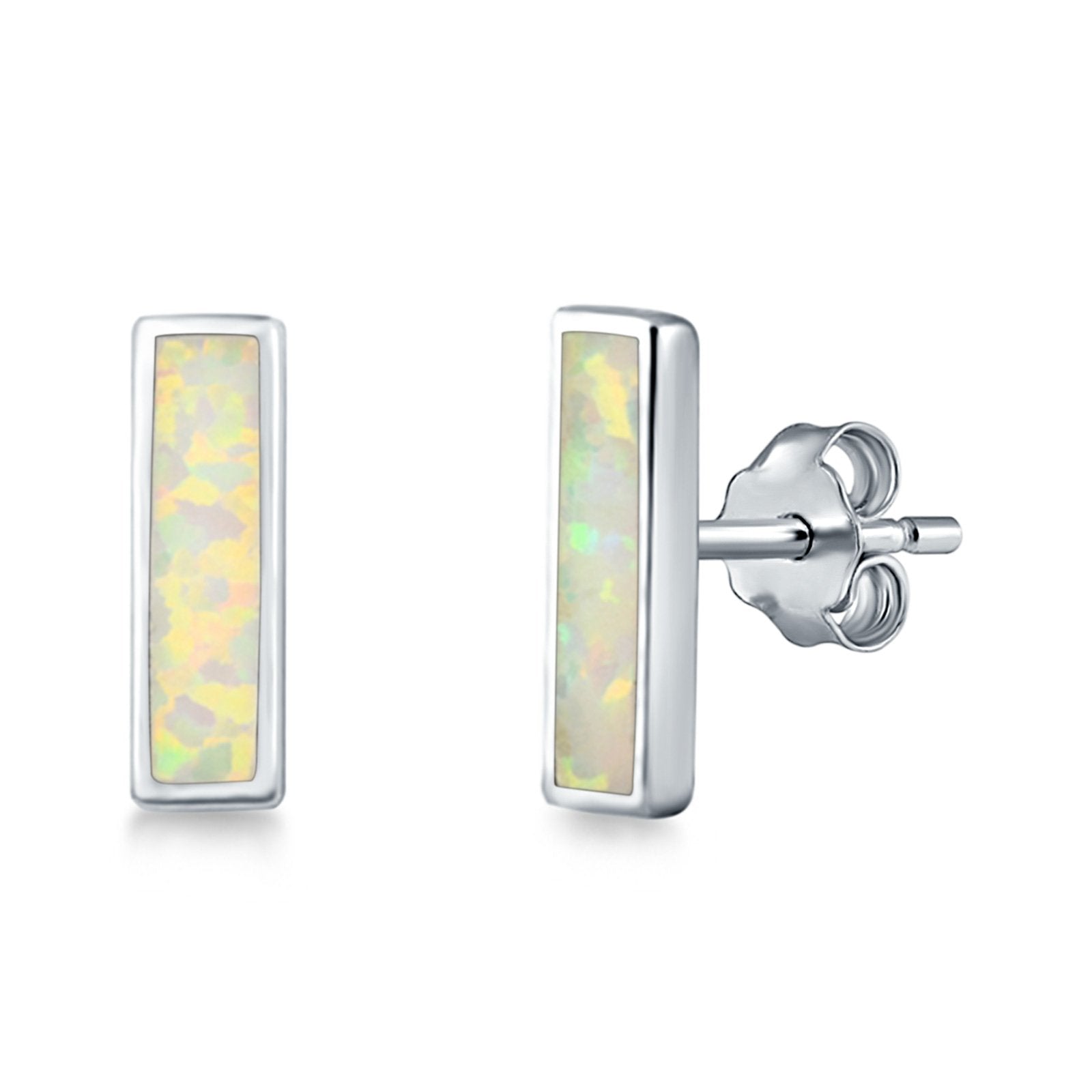 Bar Stud Earrings Created Opal 925 Sterling Silver