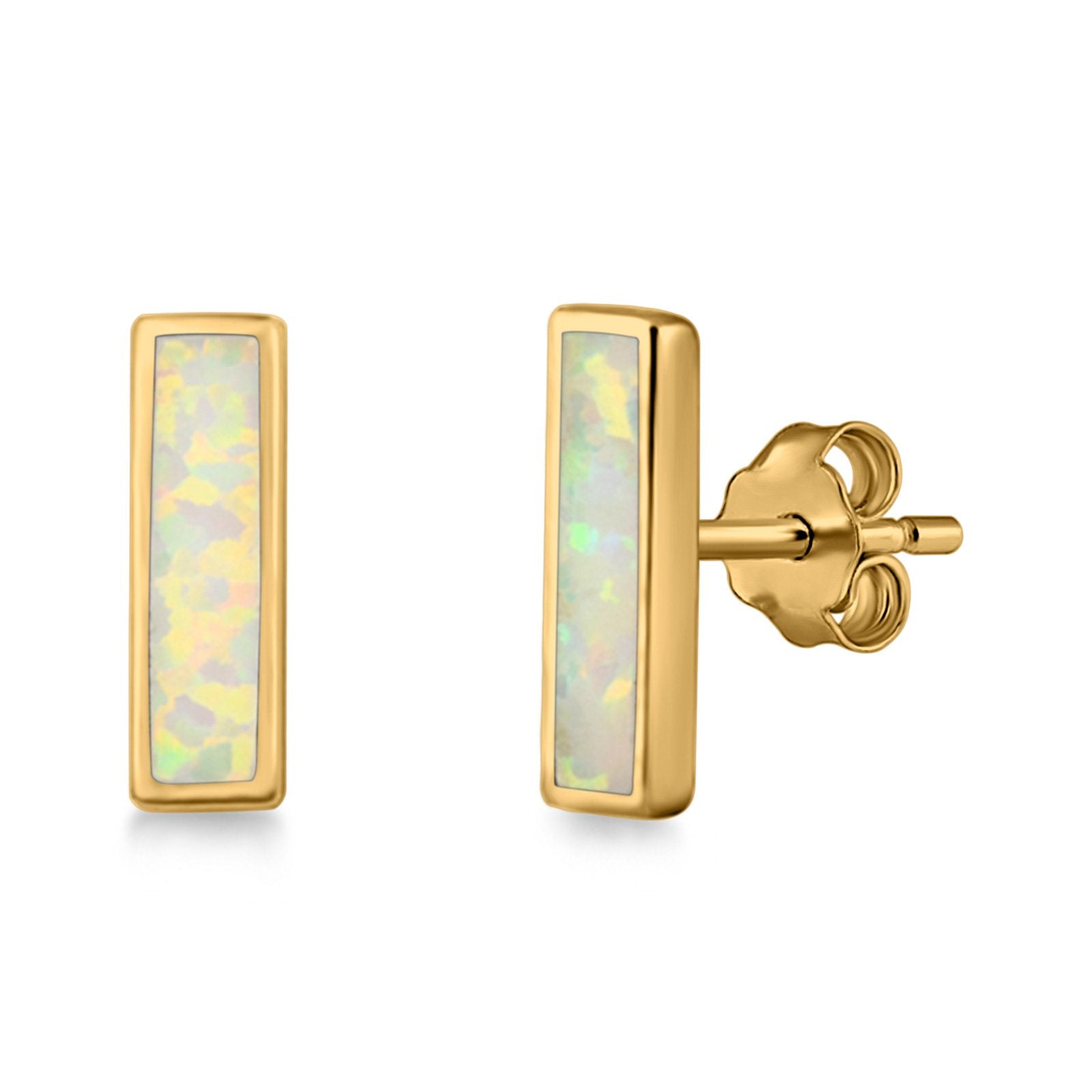 Bar Stud Earrings Created Opal 925 Sterling Silver