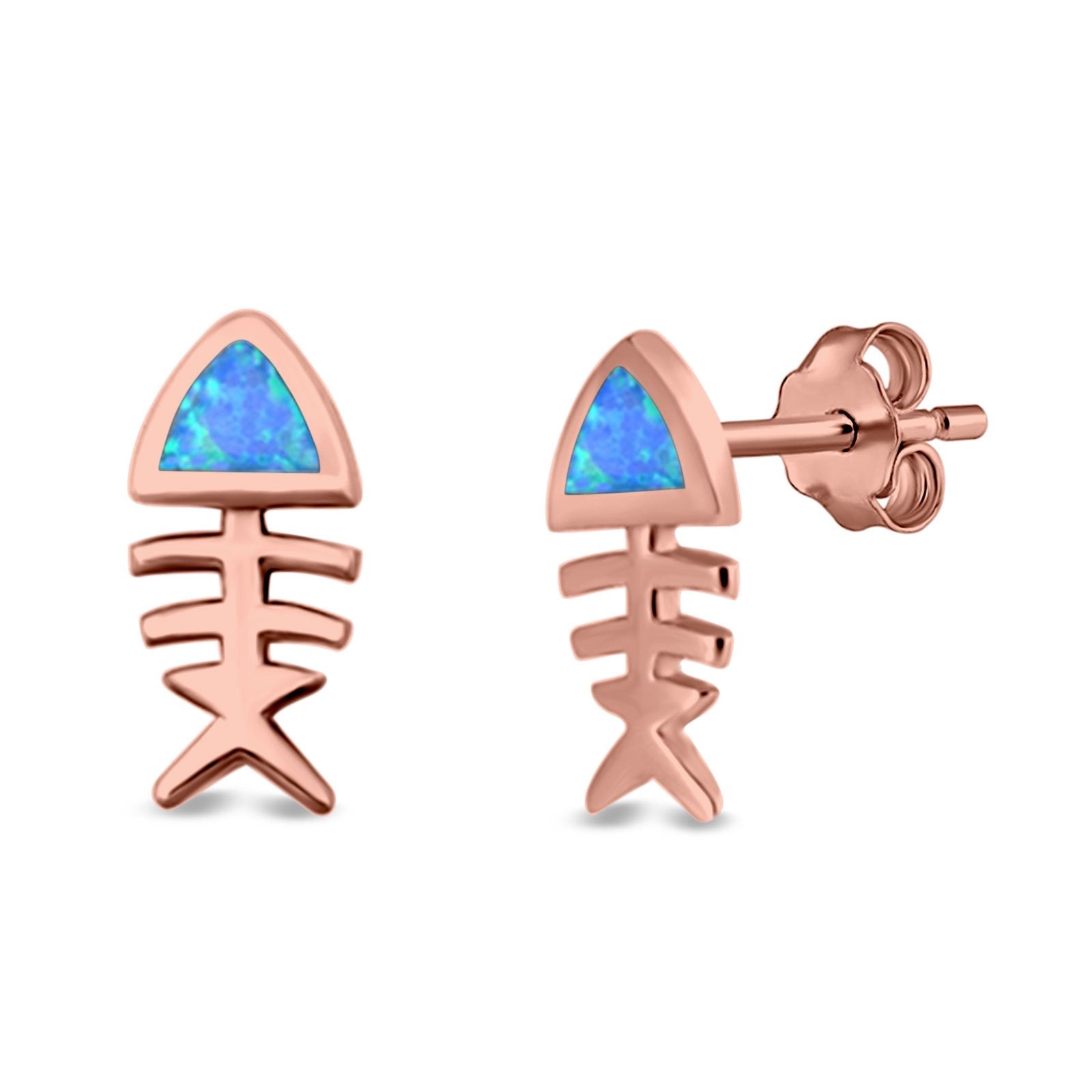 Fish Stud Earrings Lab Created Opal 925 Sterling Silver (10mm)