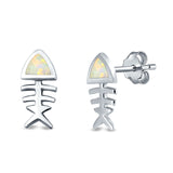 Fish Stud Earrings Lab Created Opal 925 Sterling Silver (10mm)