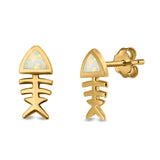 Fish Stud Earrings Lab Created Opal 925 Sterling Silver (10mm)