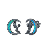 Moon & Angel Stud Earrings Lab Created Opal 925 Sterling Silver (10.5mm)