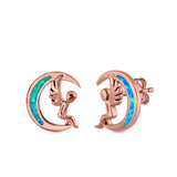 Moon & Angel Stud Earrings Lab Created Opal 925 Sterling Silver (10.5mm)