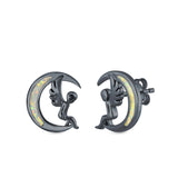 Moon & Angel Stud Earrings Lab Created Opal 925 Sterling Silver (10.5mm)