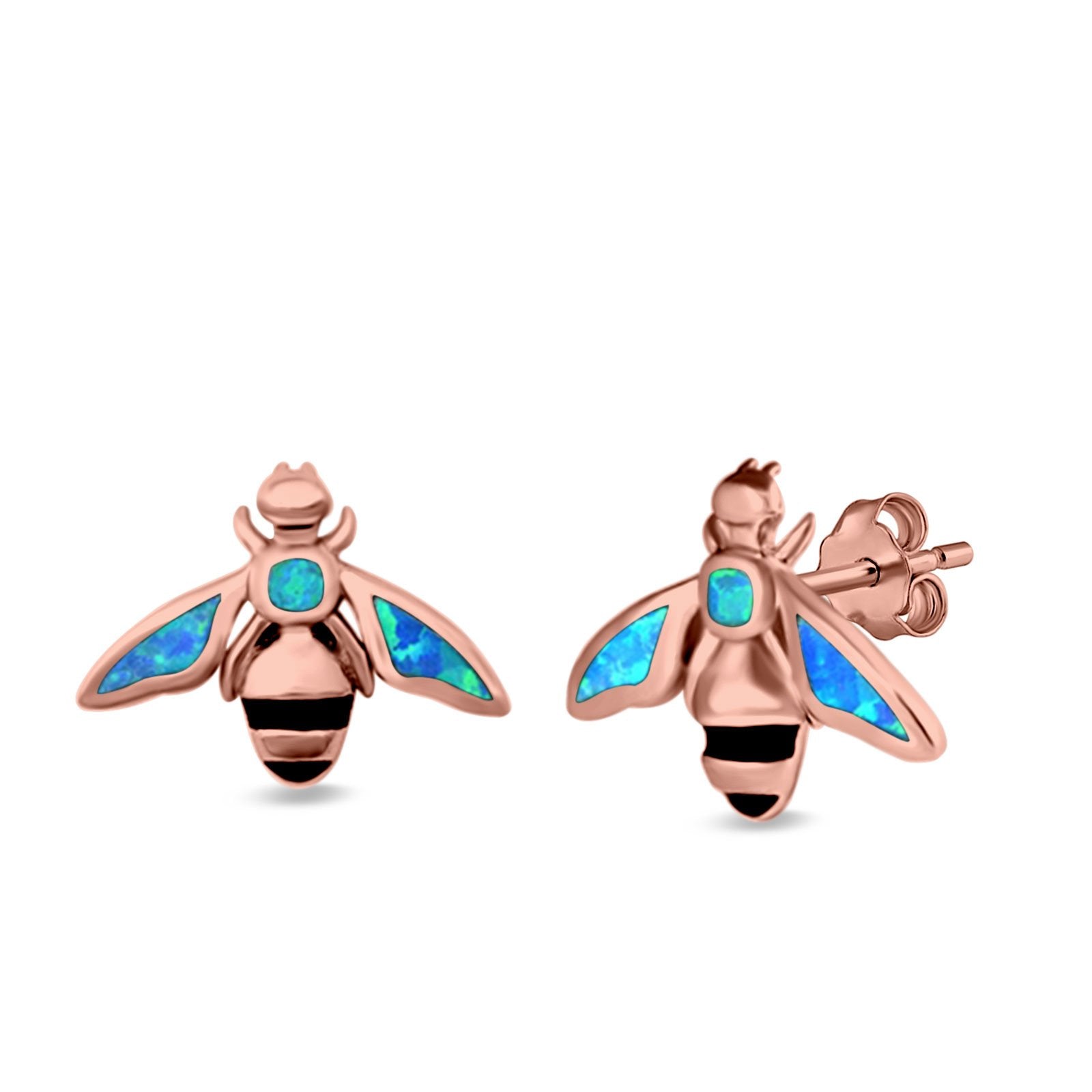 Bee Stud Earrings Lab Created Opal 925 Sterling Silver (11mm)
