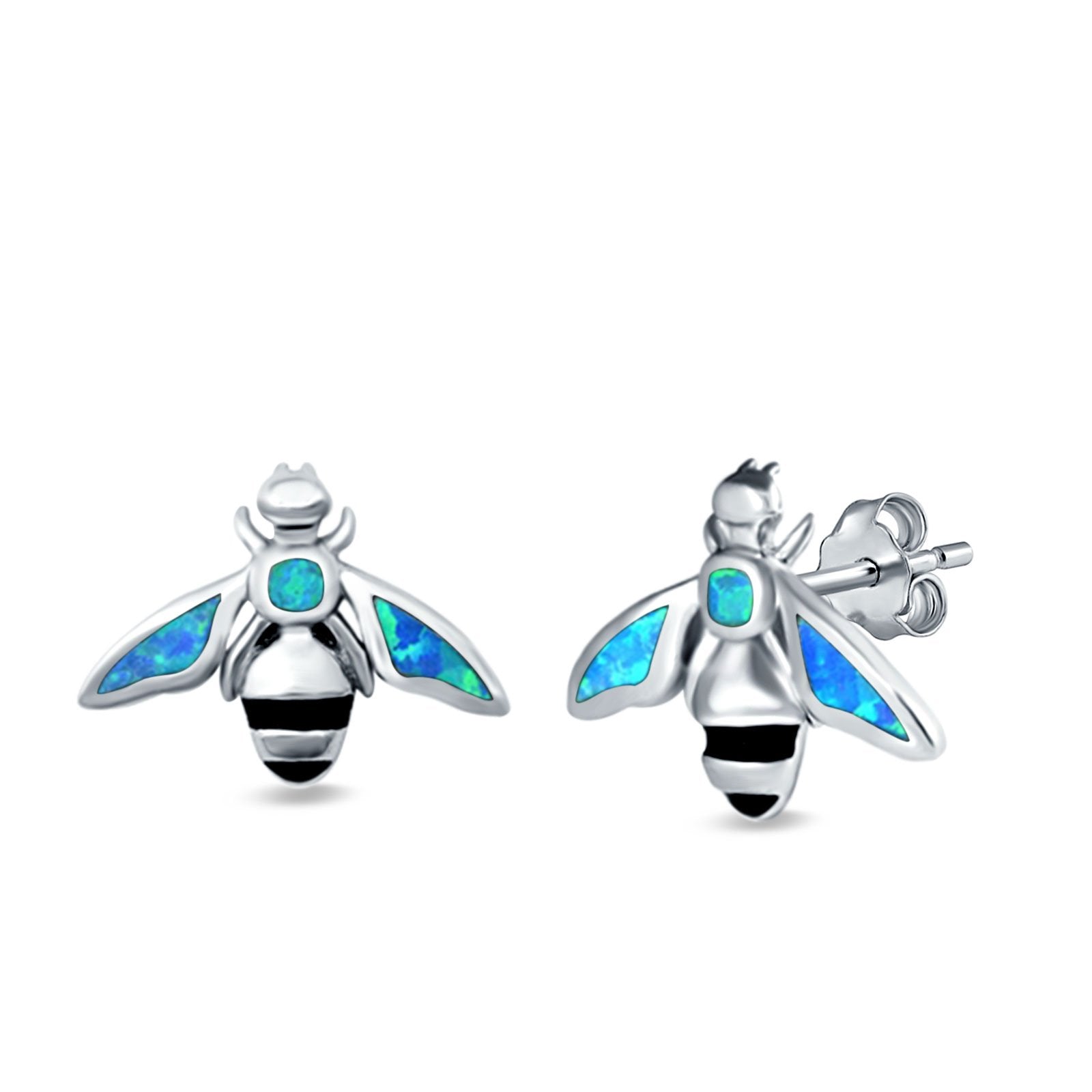 Bee Stud Earrings Lab Created Opal 925 Sterling Silver (11mm)