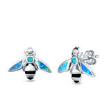 Bee Stud Earrings Lab Created Opal 925 Sterling Silver (11mm)