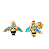 Bee Stud Earrings Lab Created Opal 925 Sterling Silver (11mm)