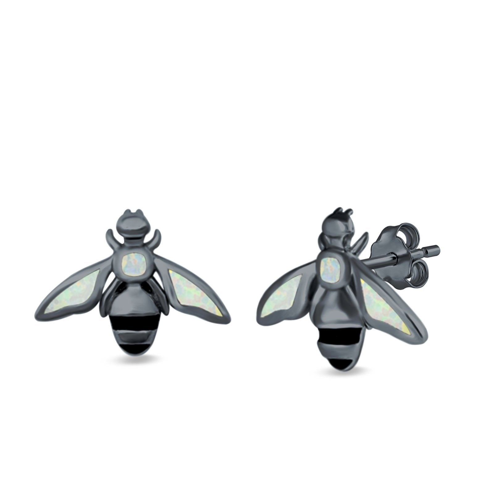 Bee Stud Earrings Lab Created Opal 925 Sterling Silver (11mm)