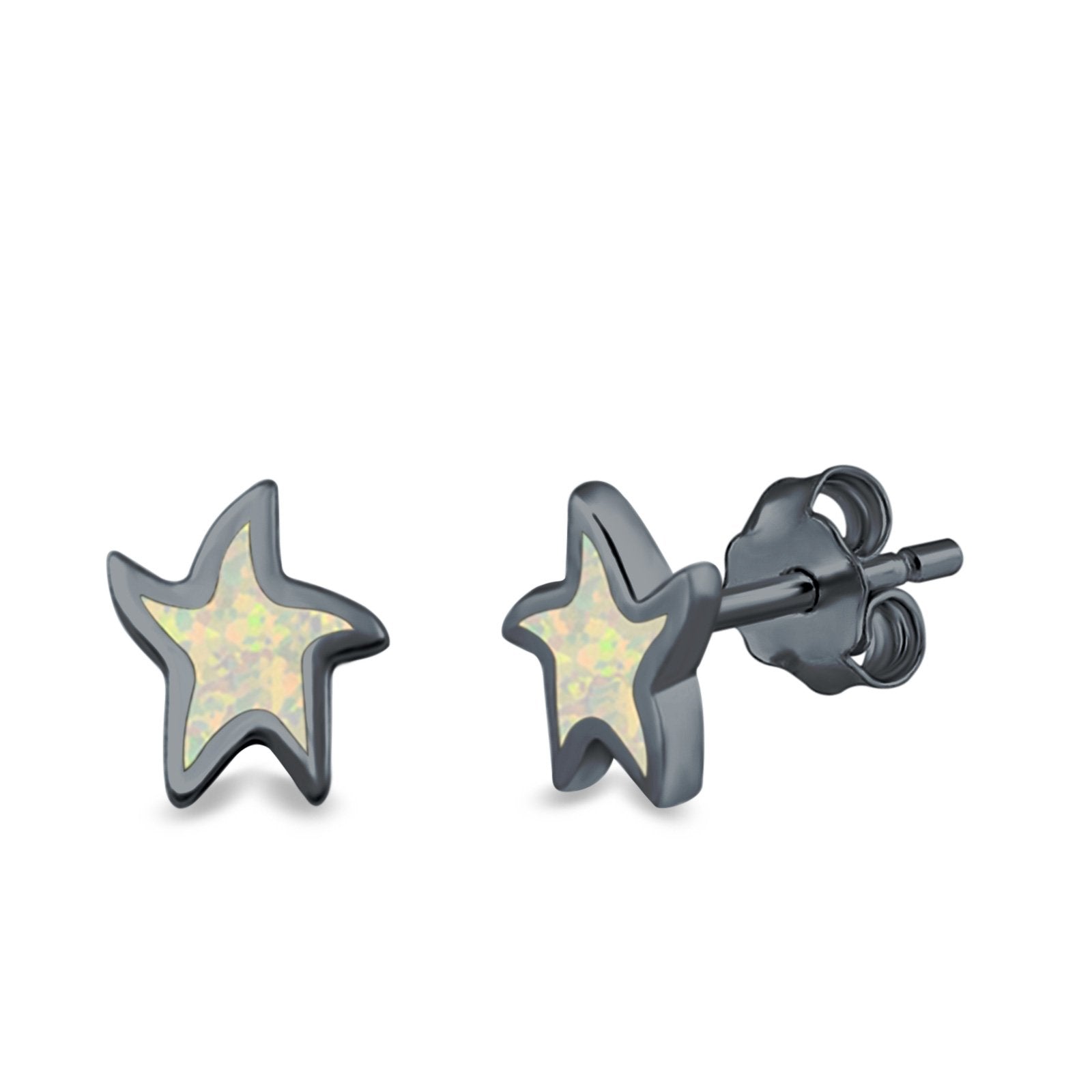 Star Stud Earrings Lab Created Opal 925 Sterling Silver (6mm)