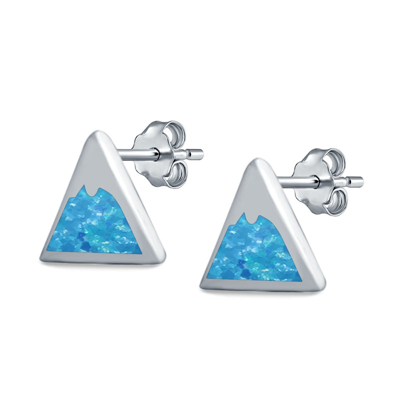 Mountain Shape Stud Earrings Lab Created Opal 925 Sterling Silver (7mm)