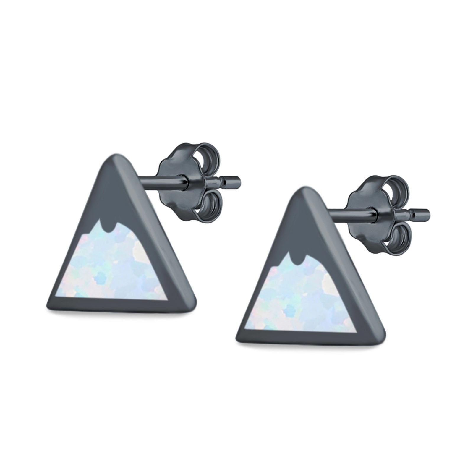 Mountain Shape Stud Earrings Lab Created Opal 925 Sterling Silver (7mm)