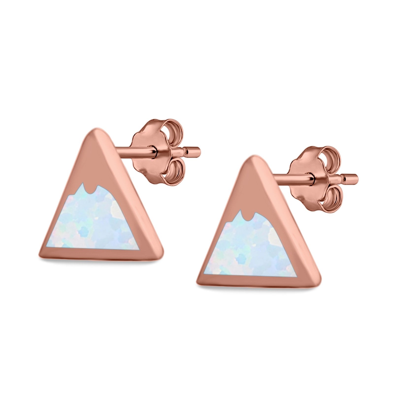 Mountain Shape Stud Earrings Lab Created Opal 925 Sterling Silver (7mm)