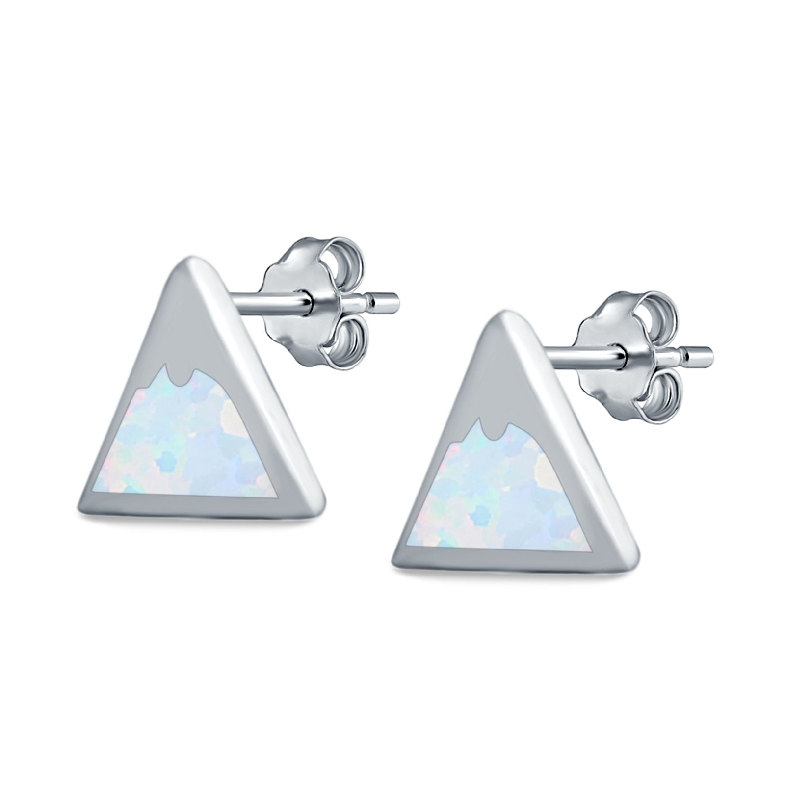 Mountain Shape Stud Earrings Lab Created Opal 925 Sterling Silver (7mm)