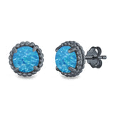 Round Stud Earrings Lab Created Opal 925 Sterling Silver (7mm)