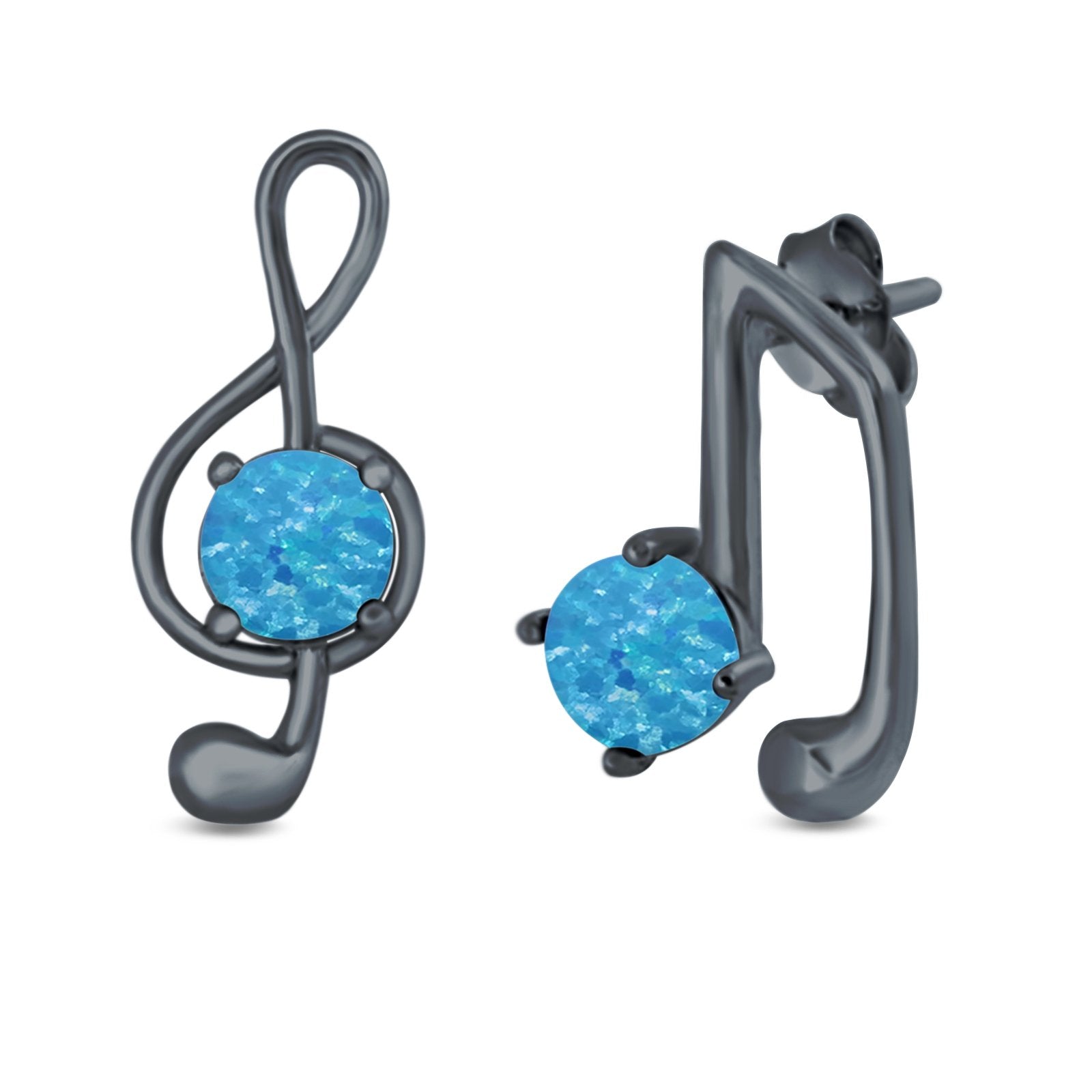 Music Notes Stud Earrings Lab Created Opal 925 Sterling Silver (9mm)