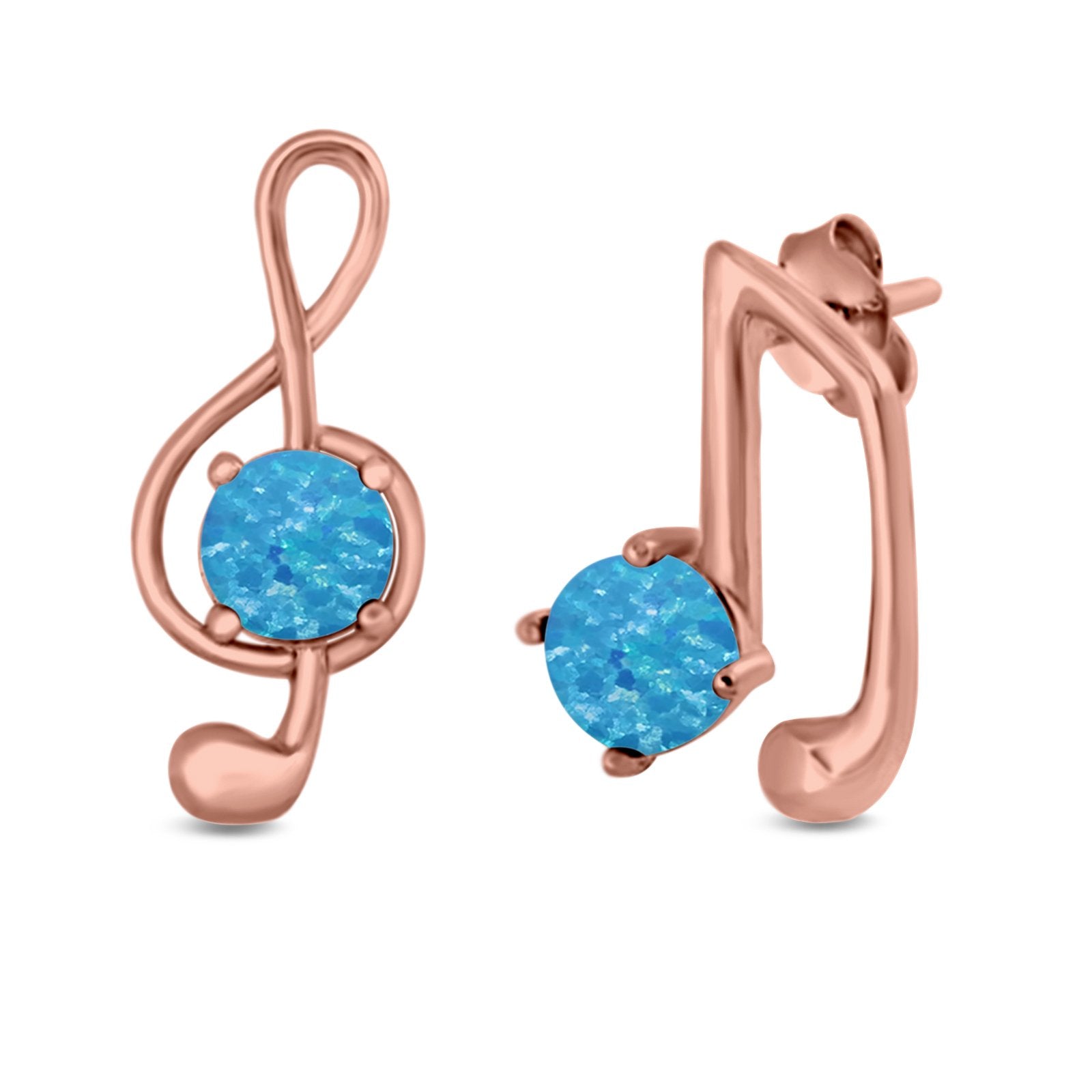 Music Notes Stud Earrings Lab Created Opal 925 Sterling Silver (9mm)