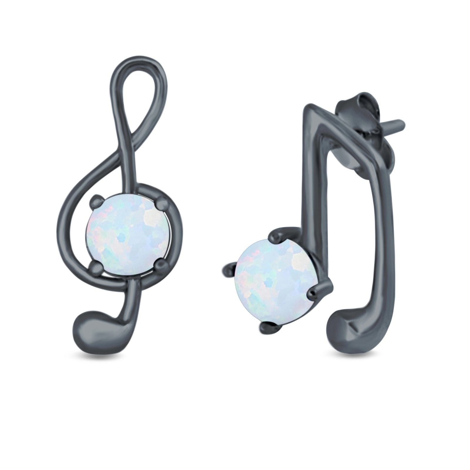 Music Notes Stud Earrings Lab Created Opal 925 Sterling Silver (9mm)