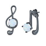Music Notes Stud Earrings Lab Created Opal 925 Sterling Silver (9mm)