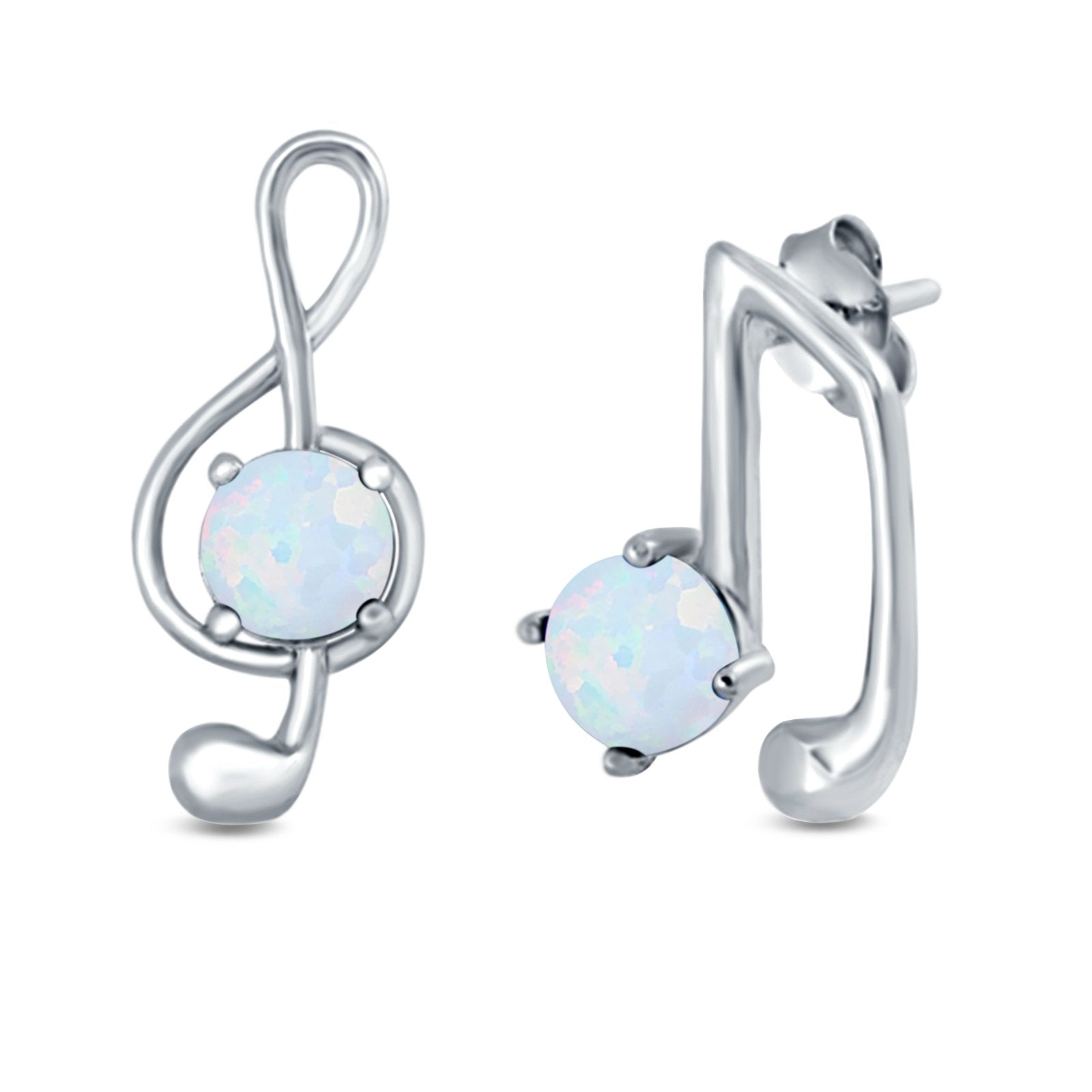 Music Notes Stud Earrings Lab Created Opal 925 Sterling Silver (9mm)