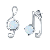 Music Notes Stud Earrings Lab Created Opal 925 Sterling Silver (9mm)