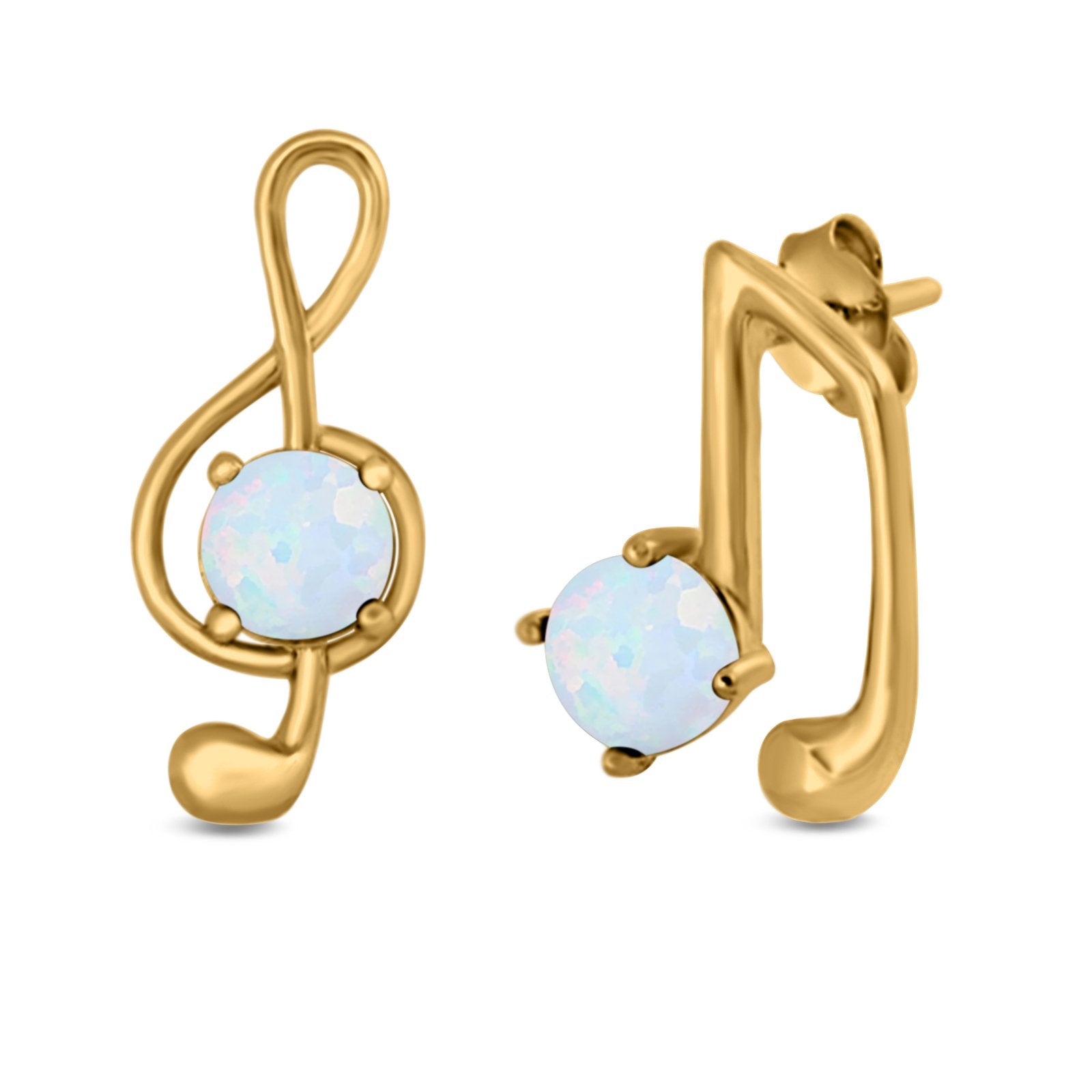 Music Notes Stud Earrings Lab Created Opal 925 Sterling Silver (9mm)