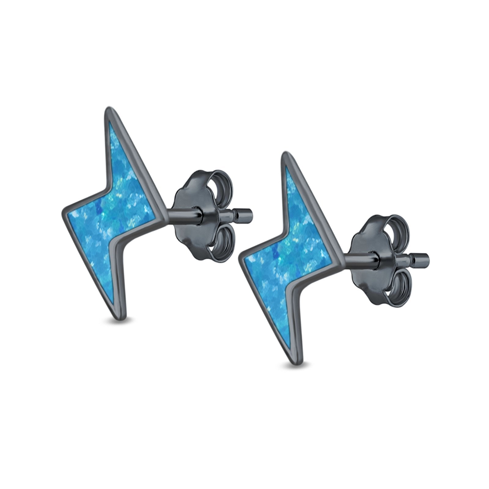Lightning Stud Earrings Lab Created Opal 925 Sterling Silver (6mm)